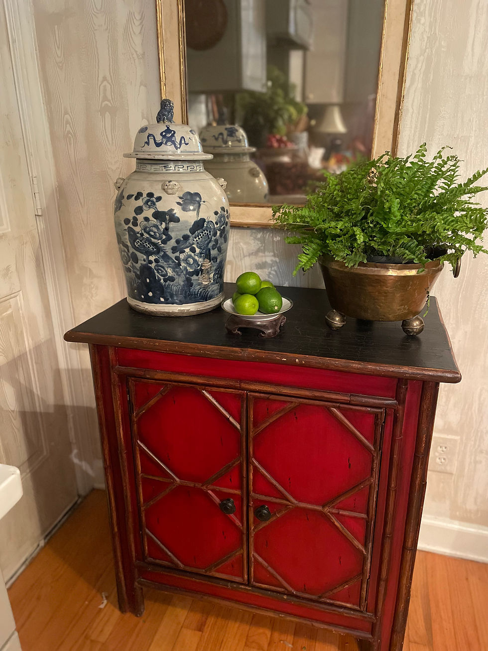 Thumbnail: Red Cabinet with Bamboo Detail 