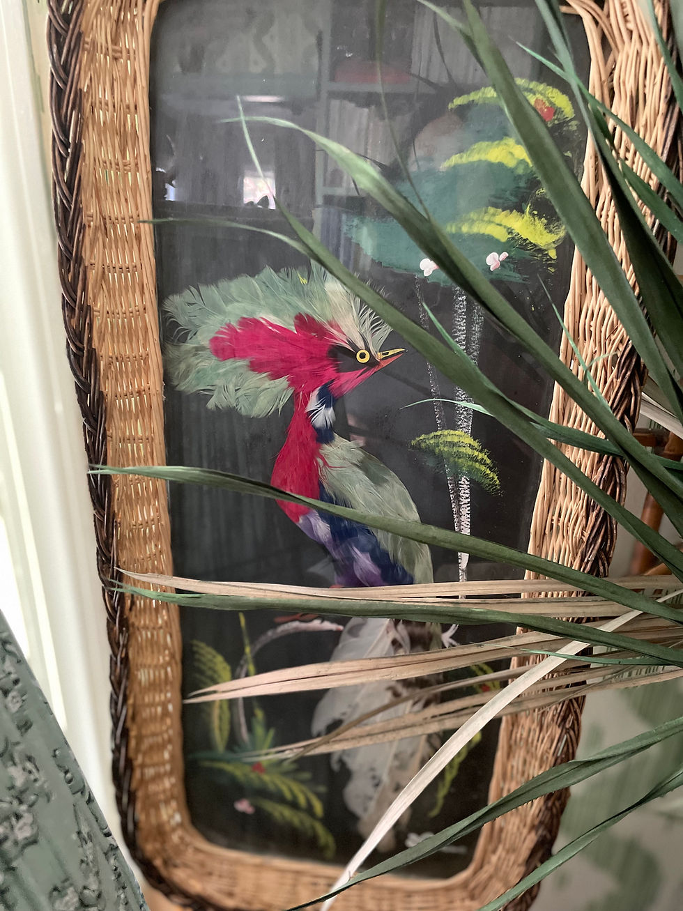 Thumbnail: Feather Bird Glass and Wicker Tray 