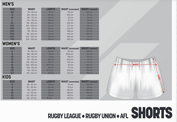 Sinali Shorts Size Chart
