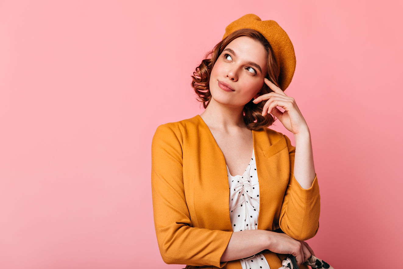 studio-shot-pensive-french-girl-looking-up-charming-young-woman-beret-thinking-about-somet