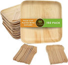 Eco-friendly Palm Leaf Plates with Cutlery | 50 Disposable 8" Square, 50 Wood Forks, 50 Knives Heavy Duty Biodegradable Utensils