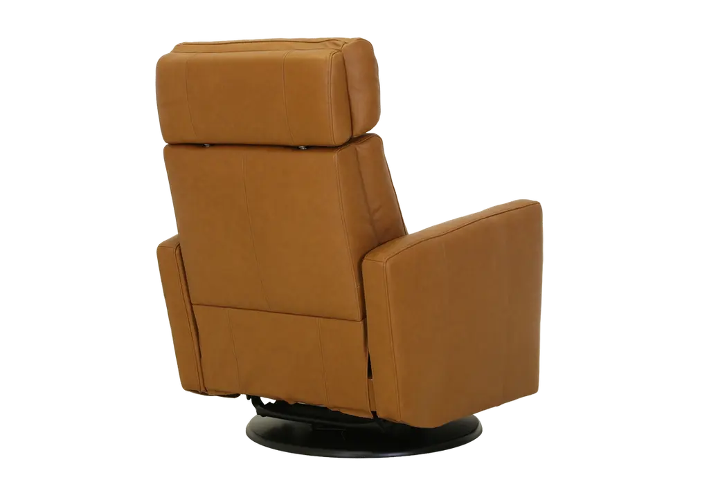 Verona mekanismituoli. Verhoilu: vaalean ruskea Labrador 03 -nahka. Keinuva & pyörivä, manuaali mekanismi sisäkahvalaukaisulla.