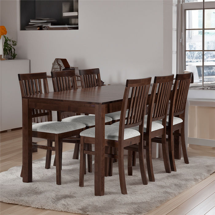 Sonja ruokapöytä jatkettava (160)120x80cm ja Sonja ruokatuoli, Väri: Tumma pähkinä, Atlantic 02 -kangas