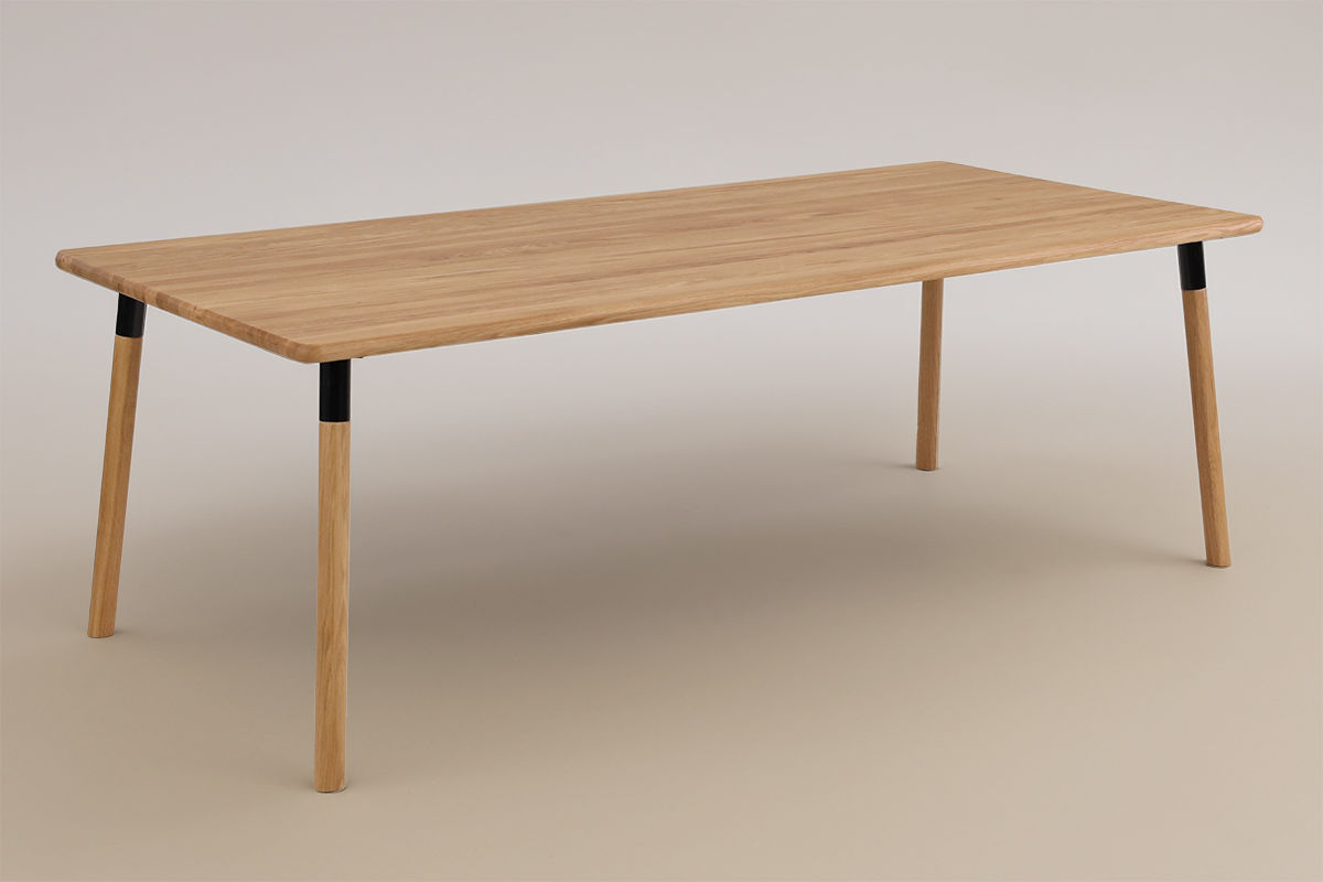Lakeus pöytä 100x220cm, lakattu tammi, sorvattu jalka, kansi 2 (pyöristetty reuna)
