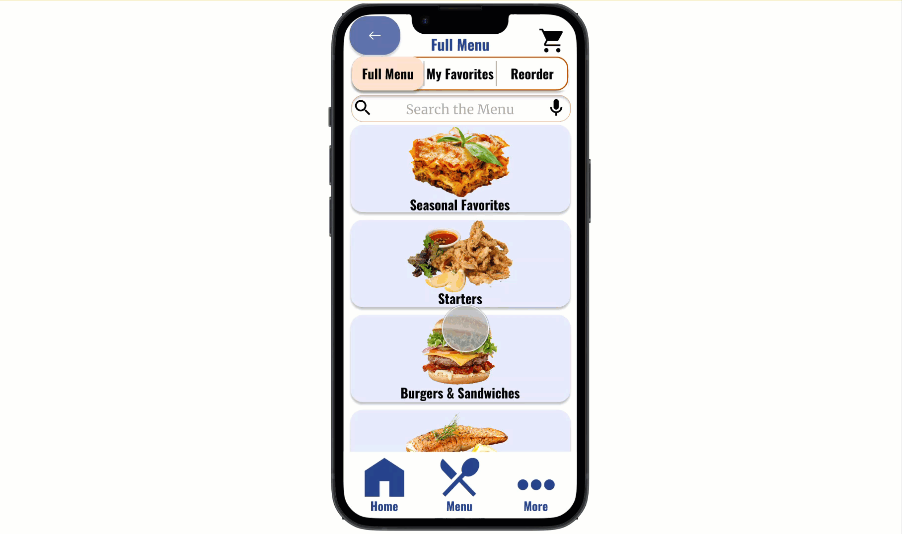 Food item screen