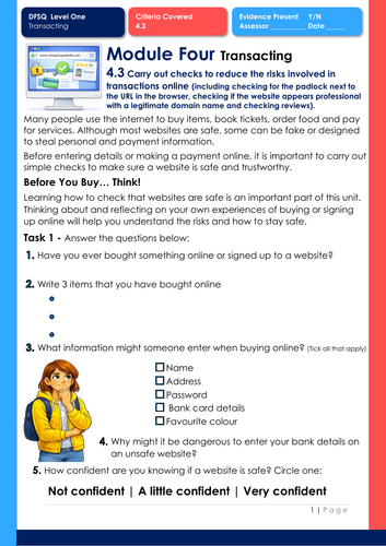 Sample activity from the Digital Functional Skills Level 1 Module 4 Unit 4.3 workbook