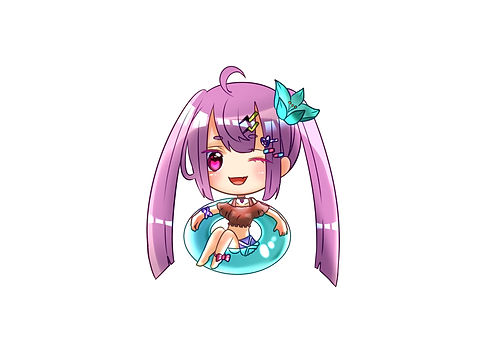 夏のミニキャラ紫髪の女子イラスト