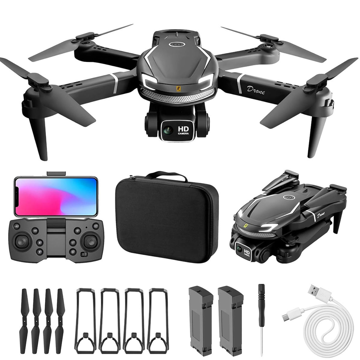 Drone V88 com câmera dupla 4K FPV WiFi Stunkers 360° Manutenção de altura Contro