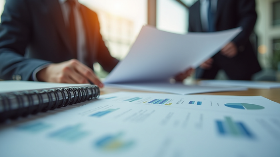 Close-up view of construction cost manager reviewing budget documents