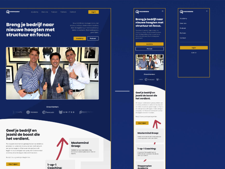 displayes ondernemend website on desktop, and mobile design