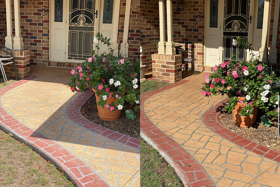 Before and after new sealed paved home entrance