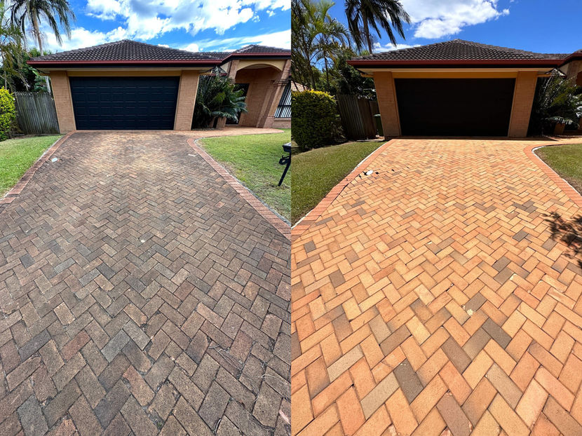 Before and after brick pavers clean