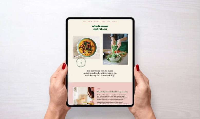 Wholesome Nutrition website design viewed on an ipad