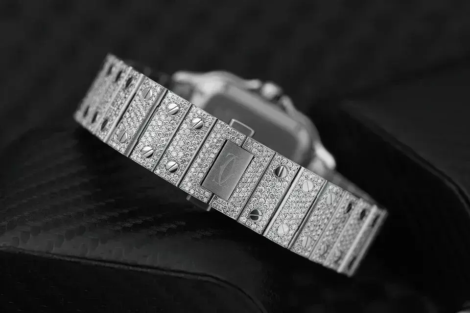 Thumbnail: Cartier Santos Moissanite Diamond Stainless Steel Watch