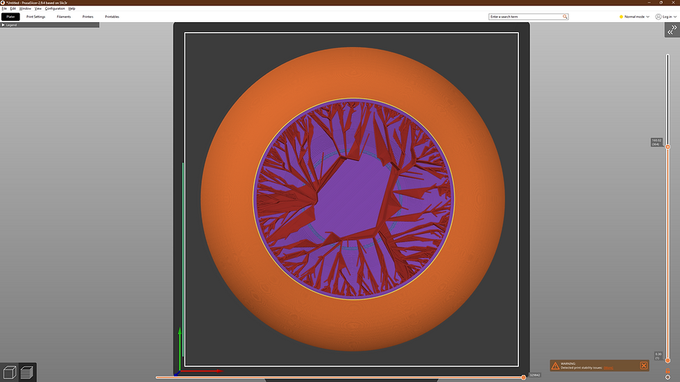 Lightning infill pattern in PrusaSlicer software interface
