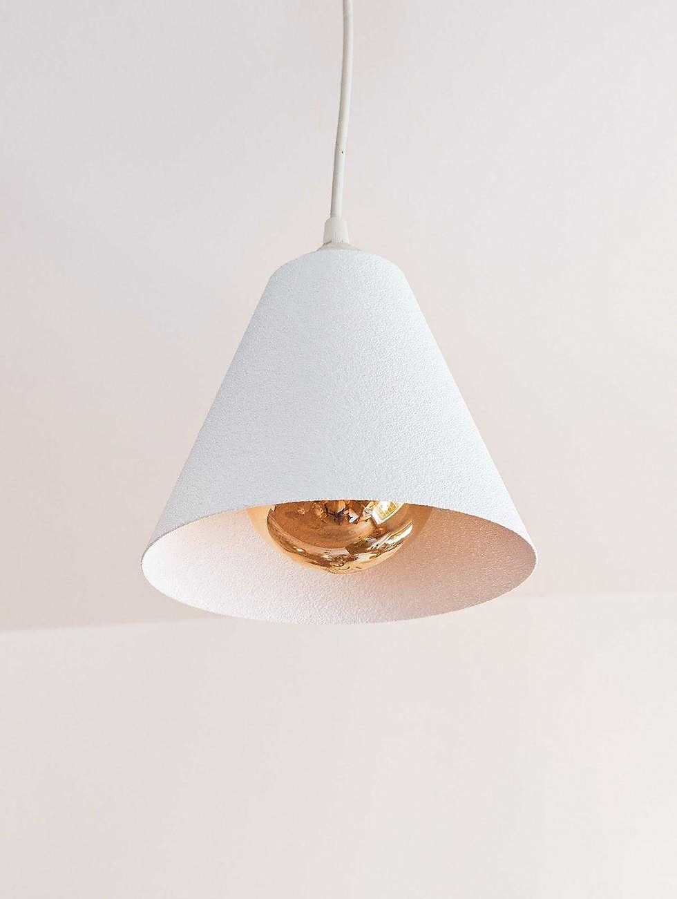3D printed pendant lamp with a white fuzzy skin texture