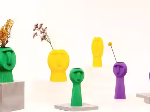 bunch of 3D printed products on a display