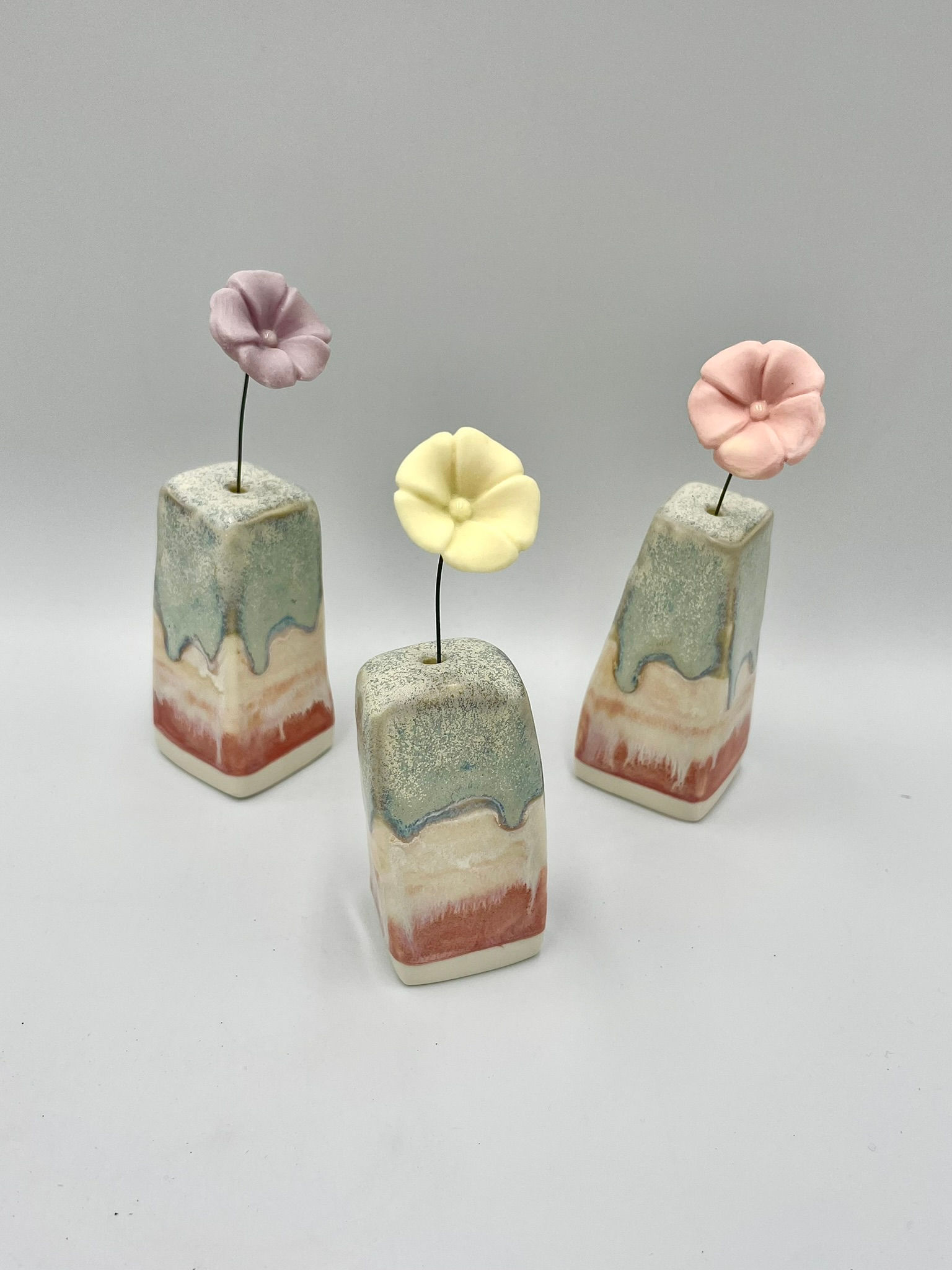Rose and Sand Block Vase with Garden Flower