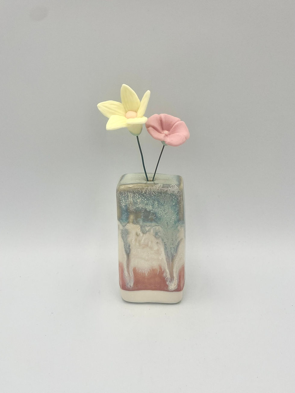 Thumbnail: Rose and Sand Block Vase with Two Flowers