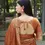 Thumbnail: Women's Orange Kalamkari Printed Raw Silk Saree