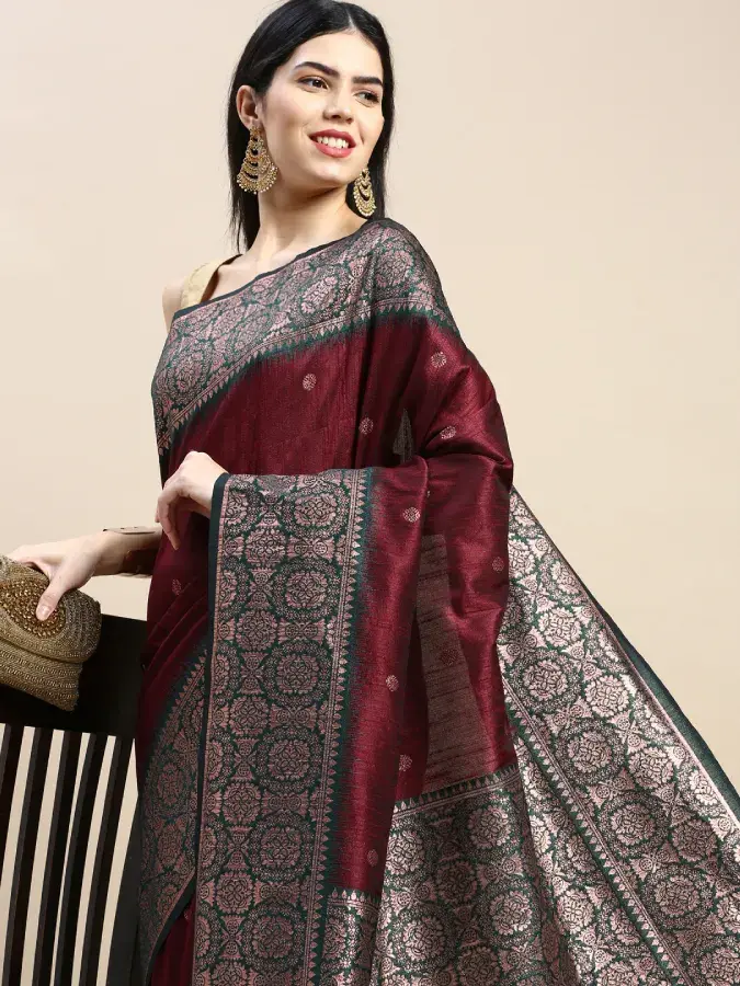 Thumbnail: Maroon Banarasi Silk Saree