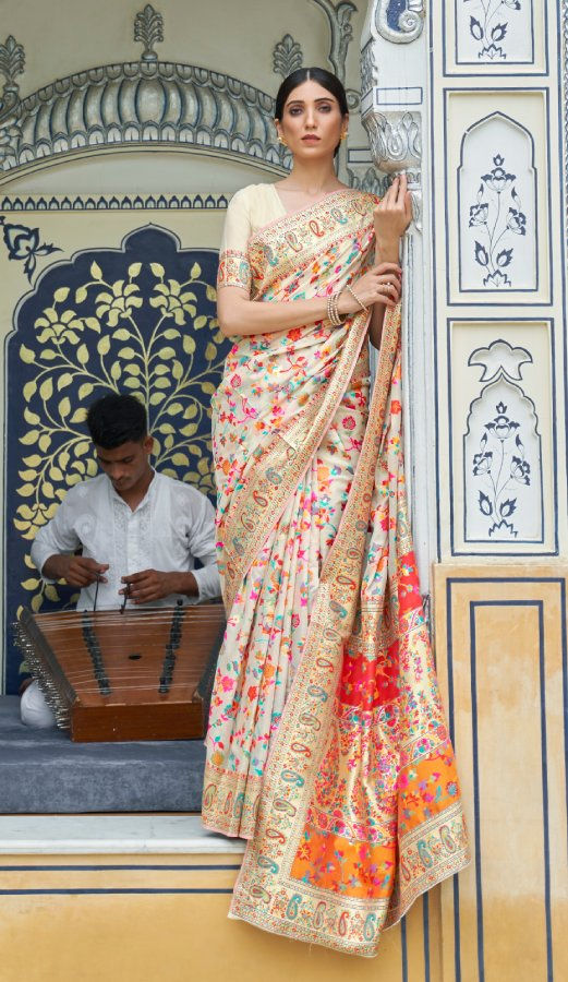 Thumbnail: Saffron Kashmiri Jamawar Saree