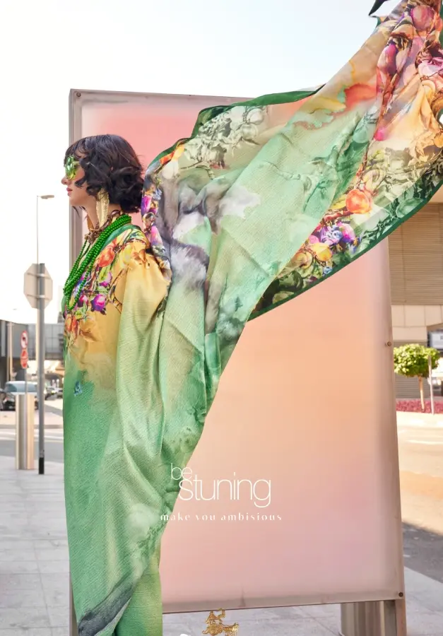 Thumbnail: Pista Green Soft Satin Silk Sarees