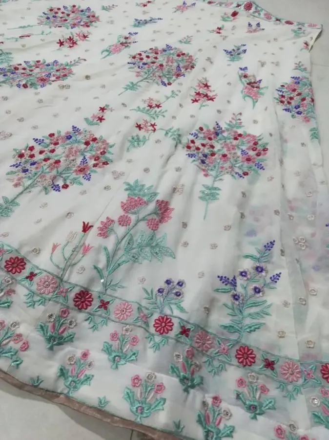 Thumbnail: Embroidered Georgette Off White Lehenga Choli Set