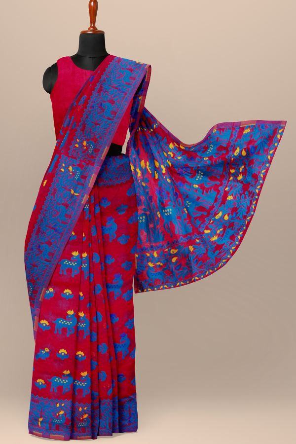 Thumbnail: Maroon Dhakai jamdani saree soft Handloom Saree