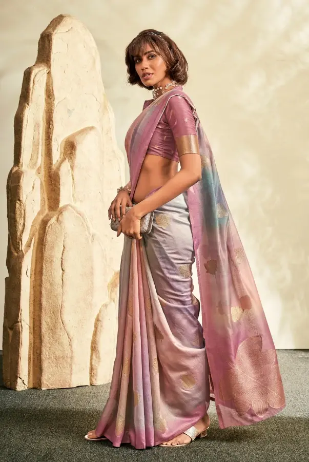 Thumbnail: Dusky Pink and Elegant Gold Khadi Saree with Jacquard Weaving