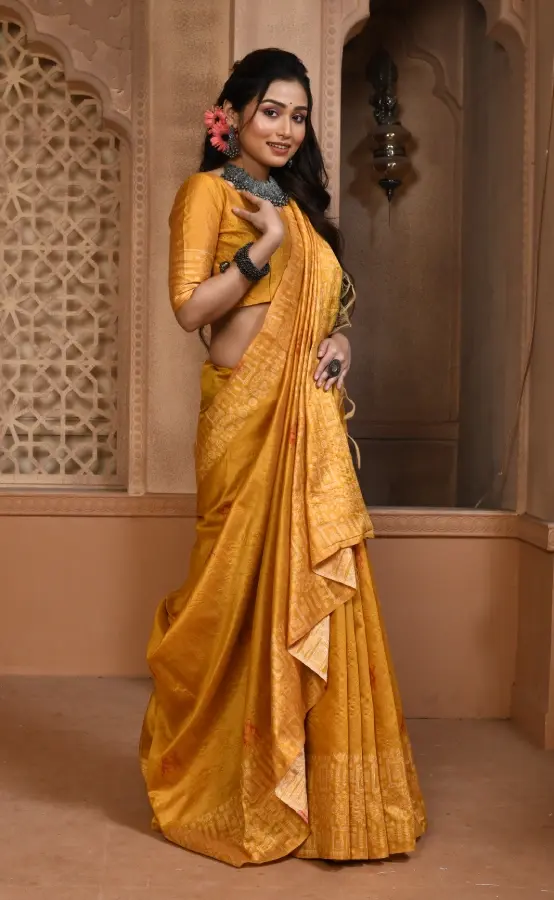 Thumbnail: Premium Yellow Banglori Handloom Raw Silk Saree