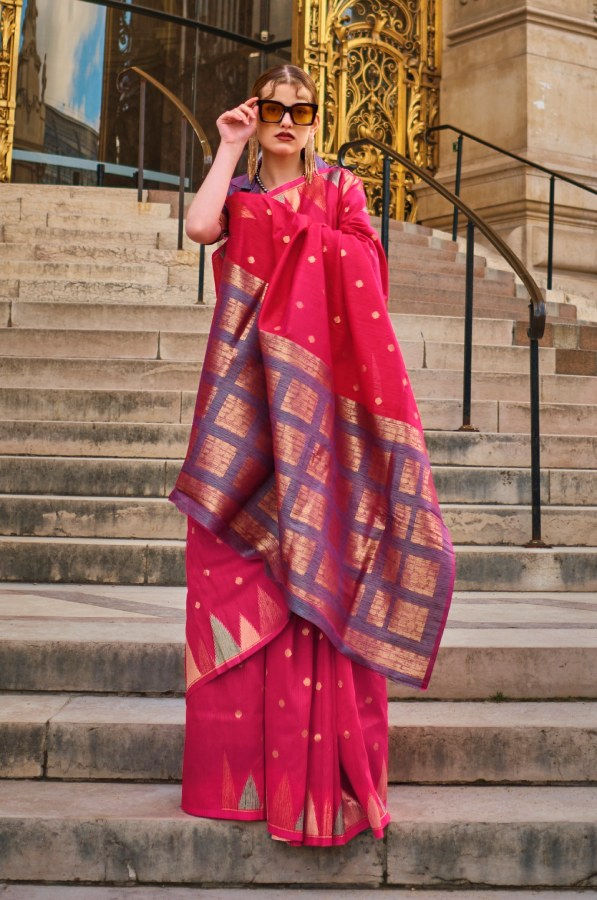 Women's Rani Pink Woven Handloom Weaving Khaddi Silk