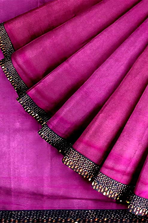 Thumbnail: Women's Chiffon Purple Saree With Savaroski Laced border and Unstitched Blouse