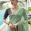 Thumbnail: Sea-Green Muga Cotton Saree with Thread Woven Floral Pallu & Contrast Blouse