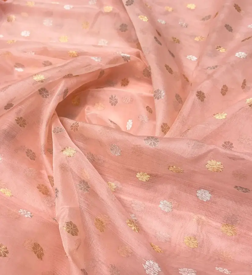 Thumbnail: Peach Pure Katan Silk Handloom Chanderi Silk Saree
