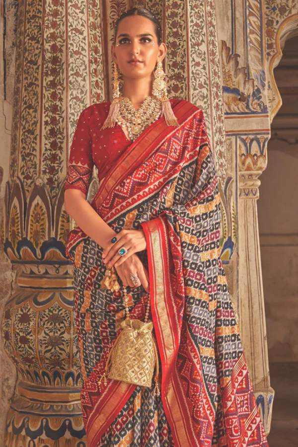 Thumbnail: Online Women's Multicolor Patola Silk Digital Printed Saree