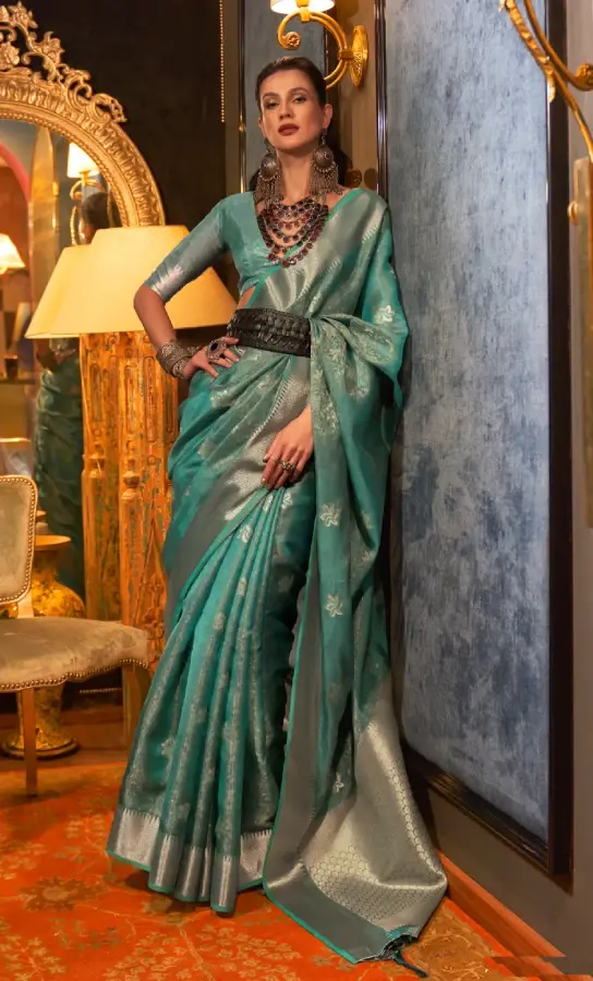 Teal Dual Tone Banarasi Organza Silk