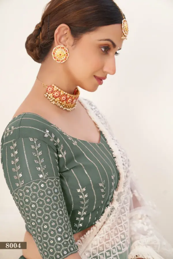 Thumbnail: Green Embroidered Georgette Lehenga Choli