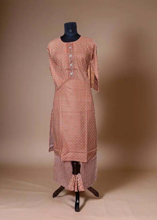 Thumbnail: Orange And Blue Cotton Printed Reaymade Salwar Suits