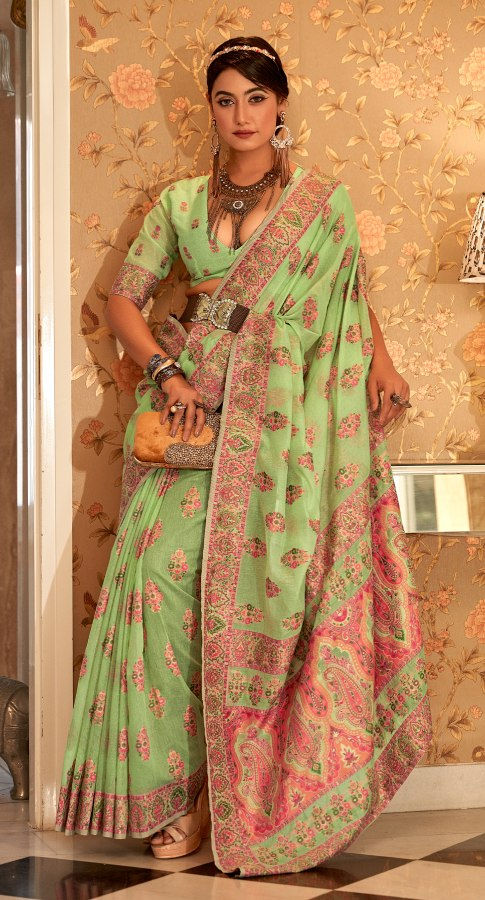 Full image Pastel green pashmina saree