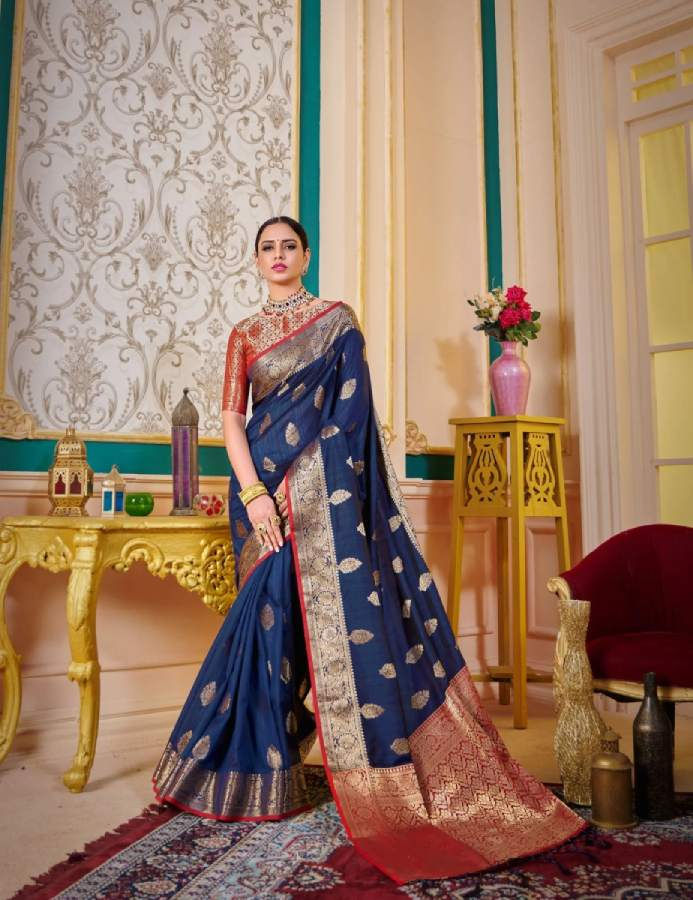 Dark Blue Soft Silk Saree With Zari Weaving