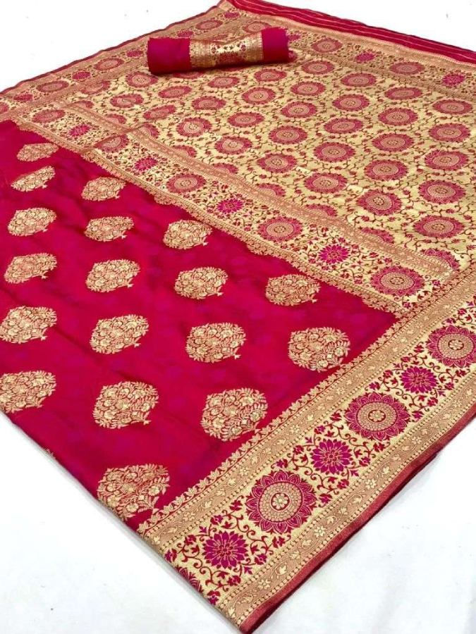 Thumbnail: Stunning Pink Banarasi Silk Saree with Woven Zari – Perfect for Festive
