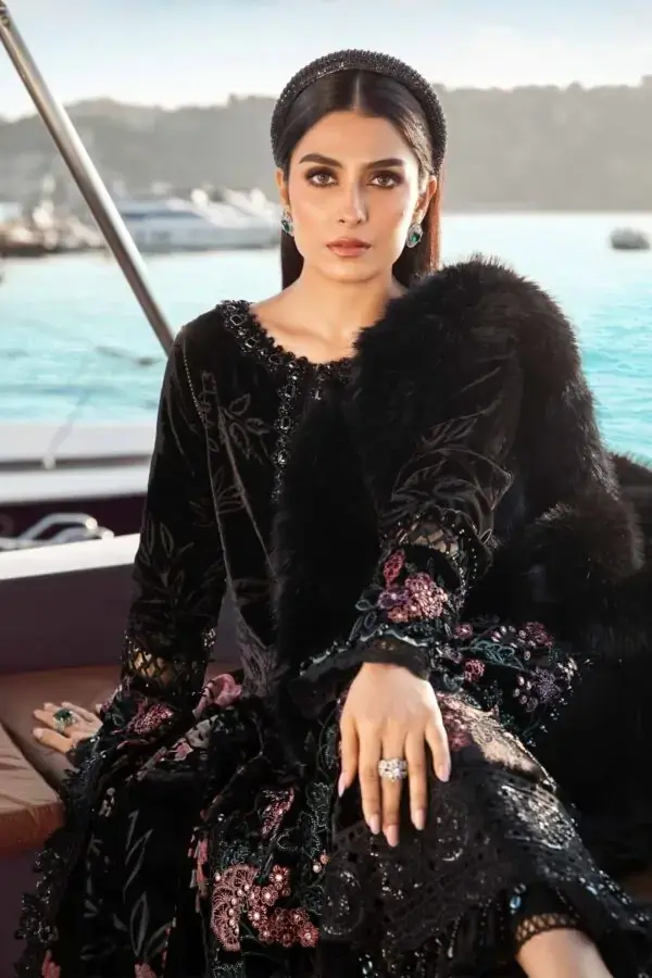 Thumbnail: Black Cotton Embroidered Pakistani Suit With Cotton Dupatta