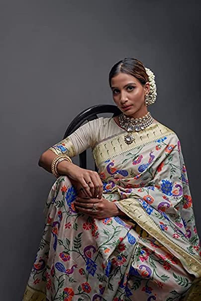 Thumbnail: Selbari Paithani Silk Sari with Muniya Border