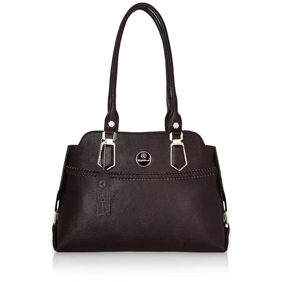 Thumbnail: Dark Brown Leather Knit Handbag – Elevate Your Style