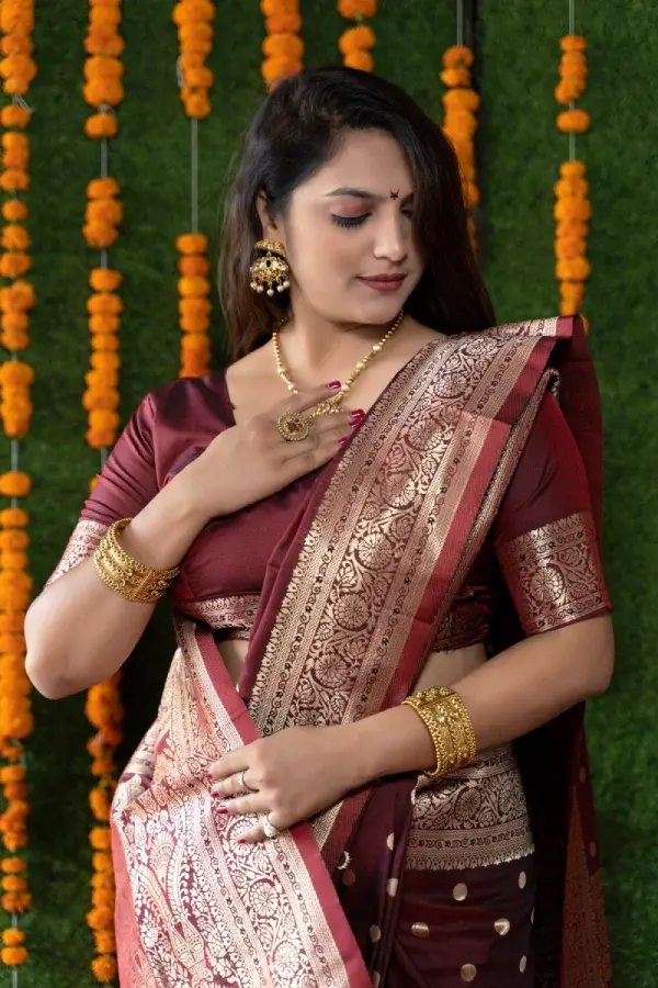 Thumbnail: Maroon Kanjivaram Silk Saree With Blouse