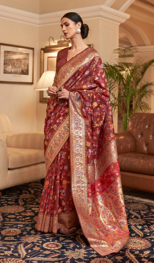 Thumbnail: TULIP JAMEWAR WOVEN BANARASI SILK SAREE