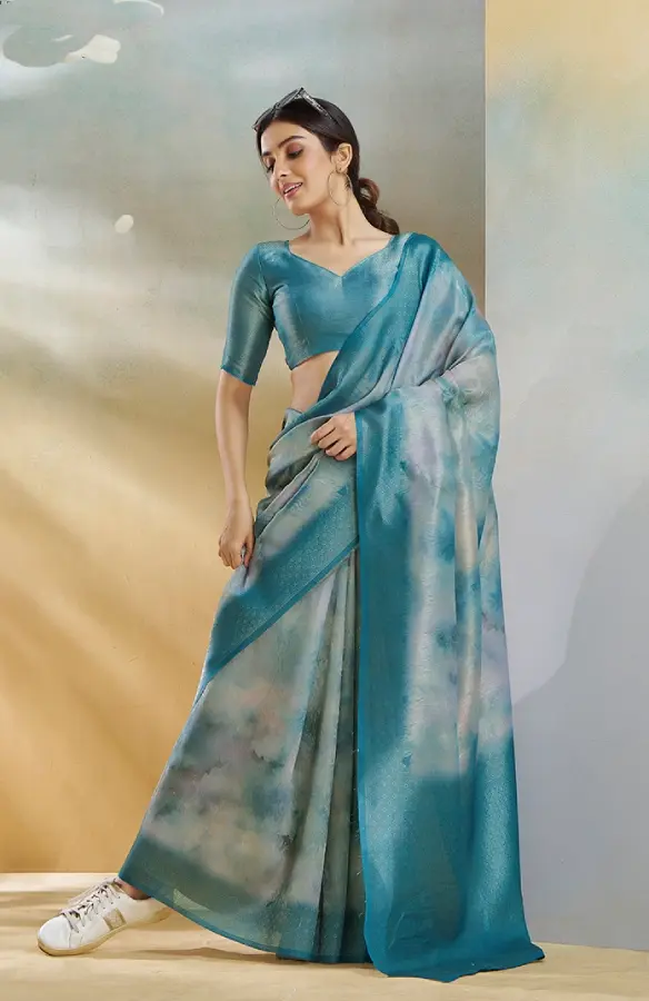 Thumbnail: Blue Tie & Dye Handloom Weaving Silk Saree