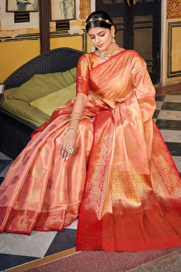 Thumbnail: Peach Soft Silk Banarasi Saree