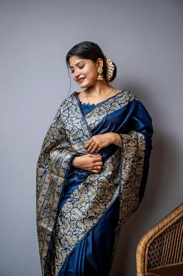 Thumbnail: Blue Zari Bhagalpuri Handloom Silk Saree
